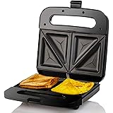 Ovente Electric Indoor Sandwich Grill Maker with Non-Stick Cast Iron Grilling Plates, 750W Countertop Bread Toaster Easy Stor