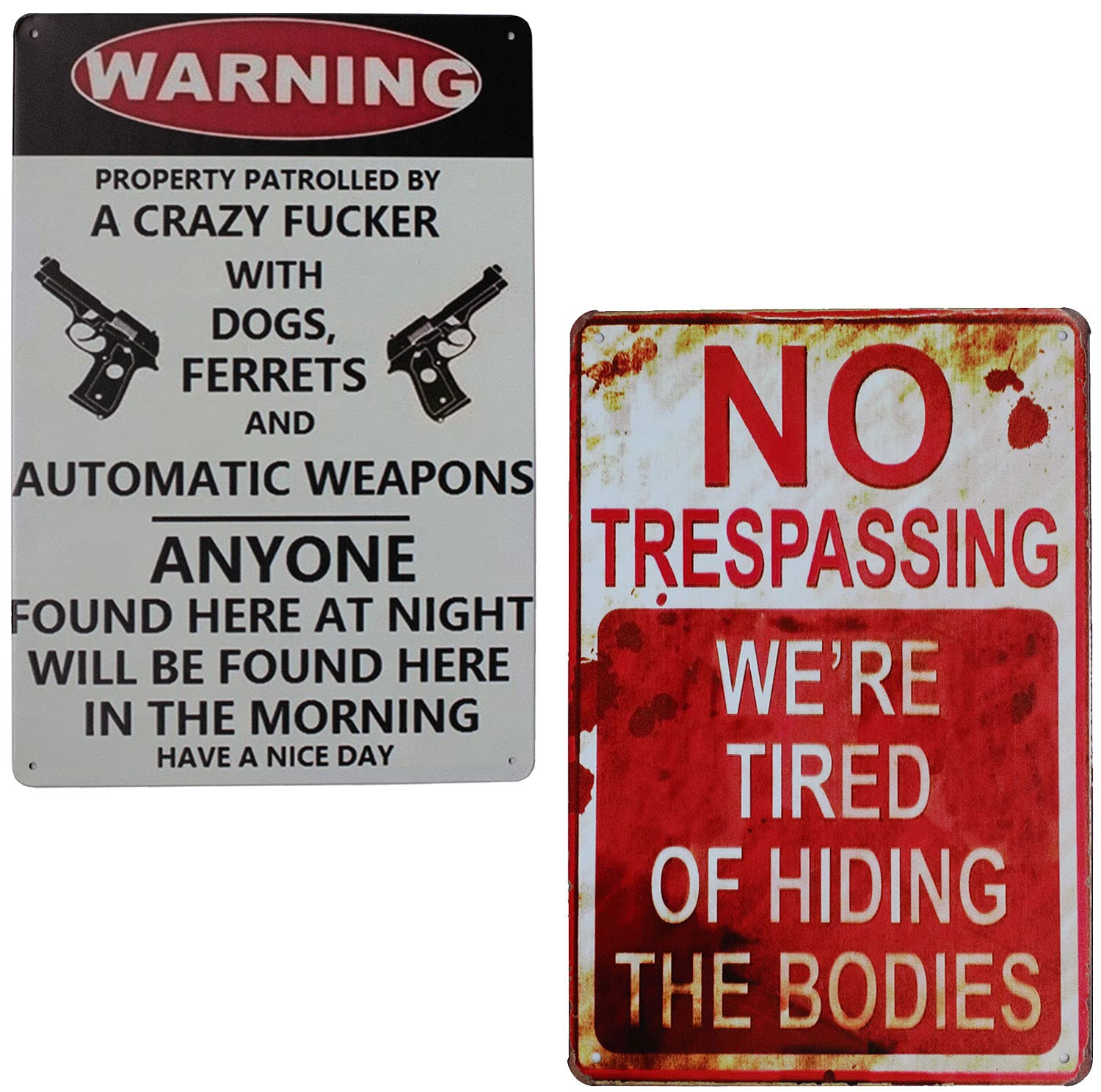 Photo 1 of PACK OF 2 SUMIK Warning Property Patrolled No Trespassing, Metal Tin Sign, Vintage Art Poster Plaque Home Wall Decor
