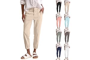 Slakkenreis Women Linen Joggers Casual Cropped Linen Pants High Waist Tapered Leg Jogger with Pocket Ankle Length Chino Pants