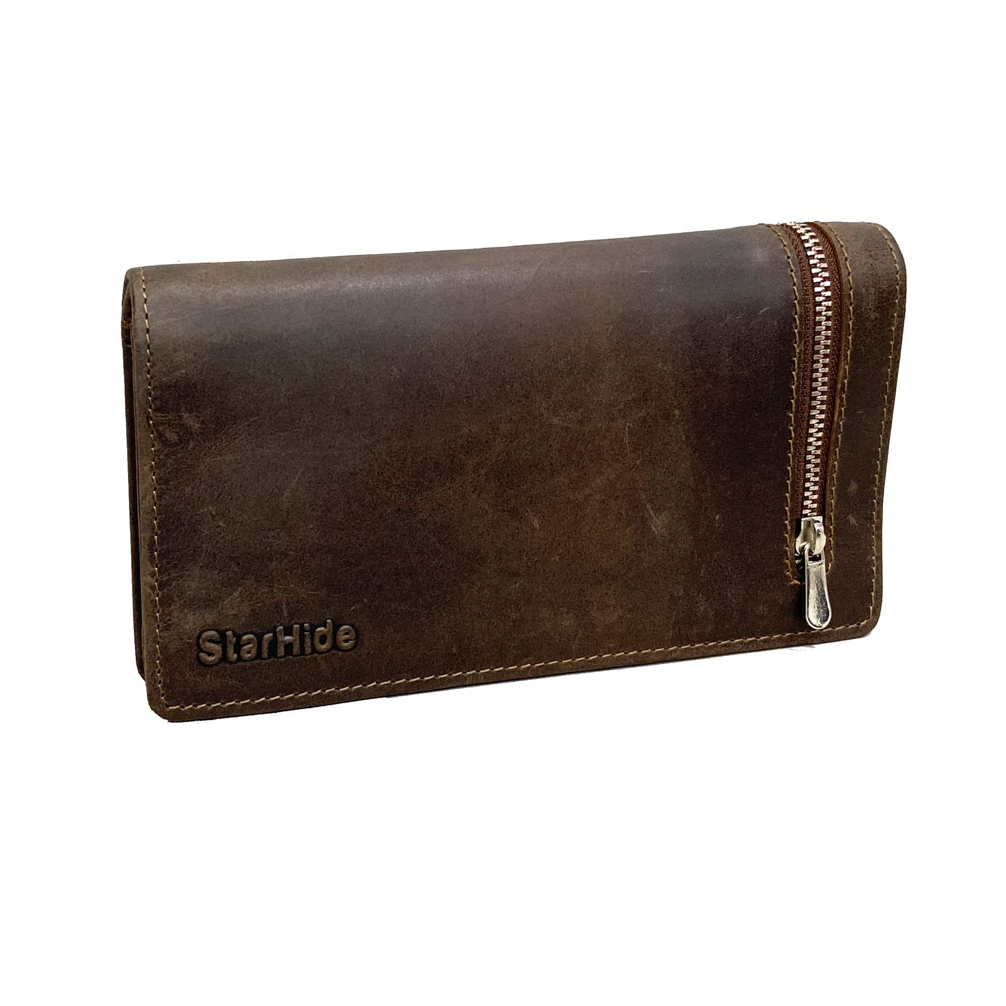 STARHIDE Womens RFID Shielded Real Distressed Hunter Leather Clutch Wallet 5565 (Brown)