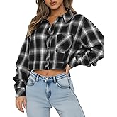 INFITTY Womens Flannel Jacket Cropped Shacket Plaid Jacket Button Down Coat 2026 Fall Fashion Trendy Outfits