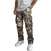 RoseSeek Men's Camo Drawstring Waist Cargo Pants Allover Print Long Trousers Streetwear with Pockets
