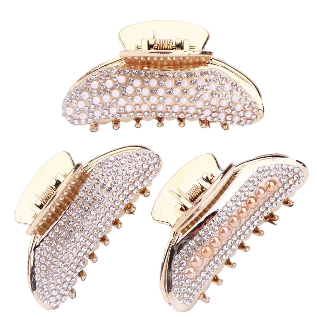 Pack of 3 Hair Claw Clip for Women Rhinestone Hair Claw Clamp No-slip Grip Crystal Plastic Octopus Jaw Clips Hair Accessories