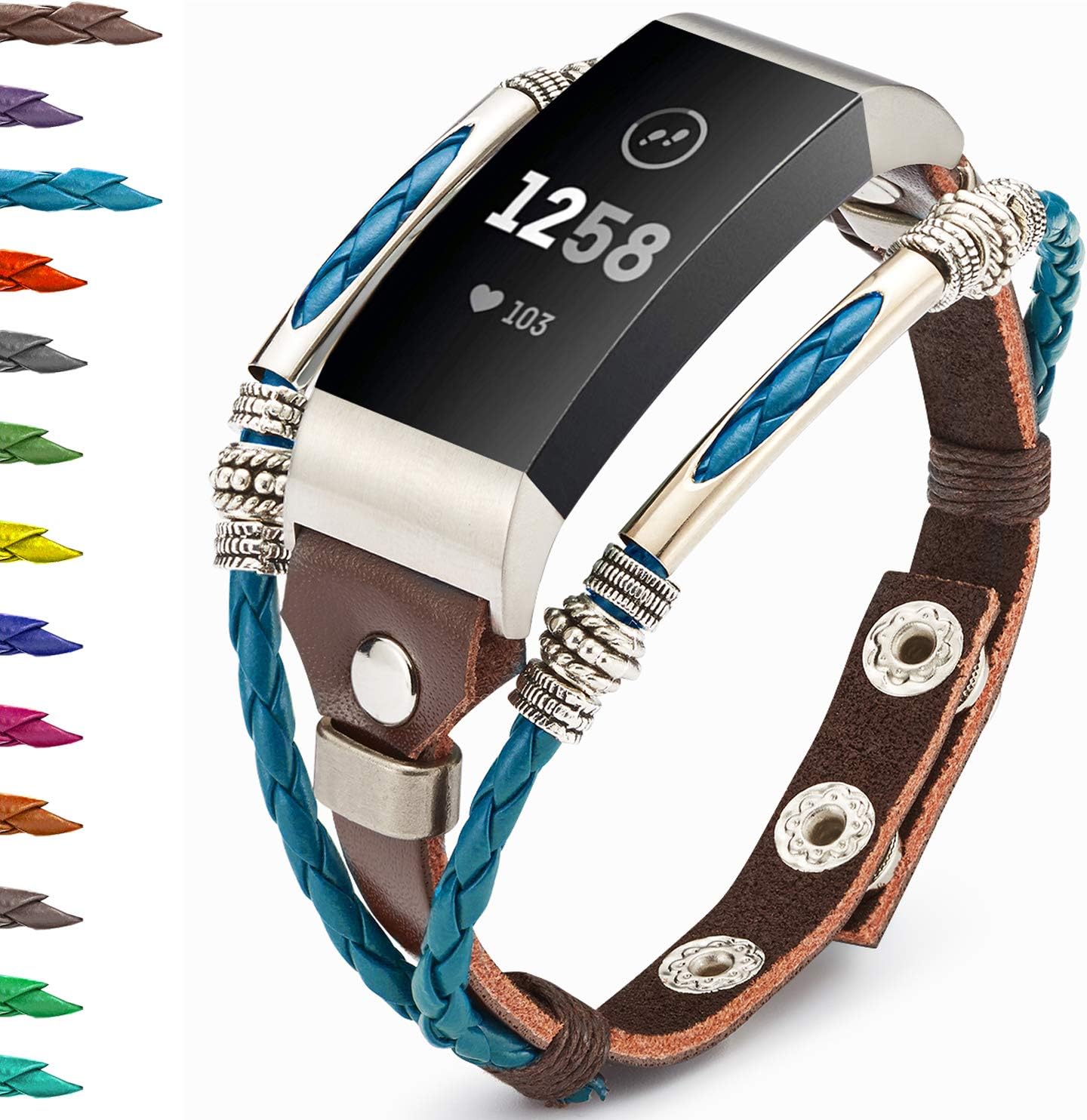 Compatible with Fitbit Charge 4/ Charge 3/SE Bands for Women, Marval.P Handmade Leather Band, Replacement Unique Bracelet Strap, Wristbands with Adjustable Size, Fashion Wrist Band Straps Lover