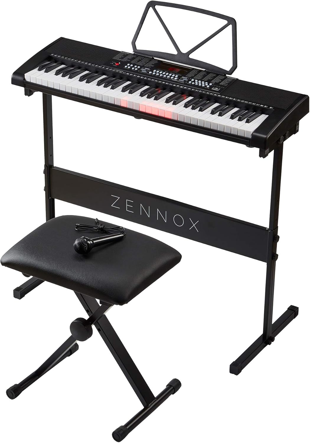Zennox 61 Key Light Up Keyboard with Stand & Stool, LCD Screen, Volume