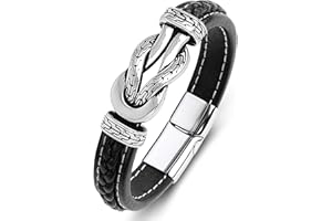 LJWVX Men's Braided Leather Bracelet Wristband Cuff Bracelet for Men Gifts Stainless Steel Clasp