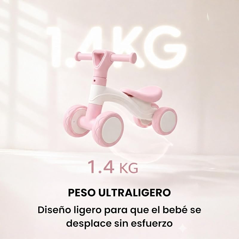 , Triciclo Bebé 1 Ano | Monte Leve | Primeira bicicleta de equilíbrio para bebés | Bicicleta sem Barcos de Equilíbrio | Toy Boy 1-2 Anos Ideal como Presente (Rosa) — foto 7 de 8
