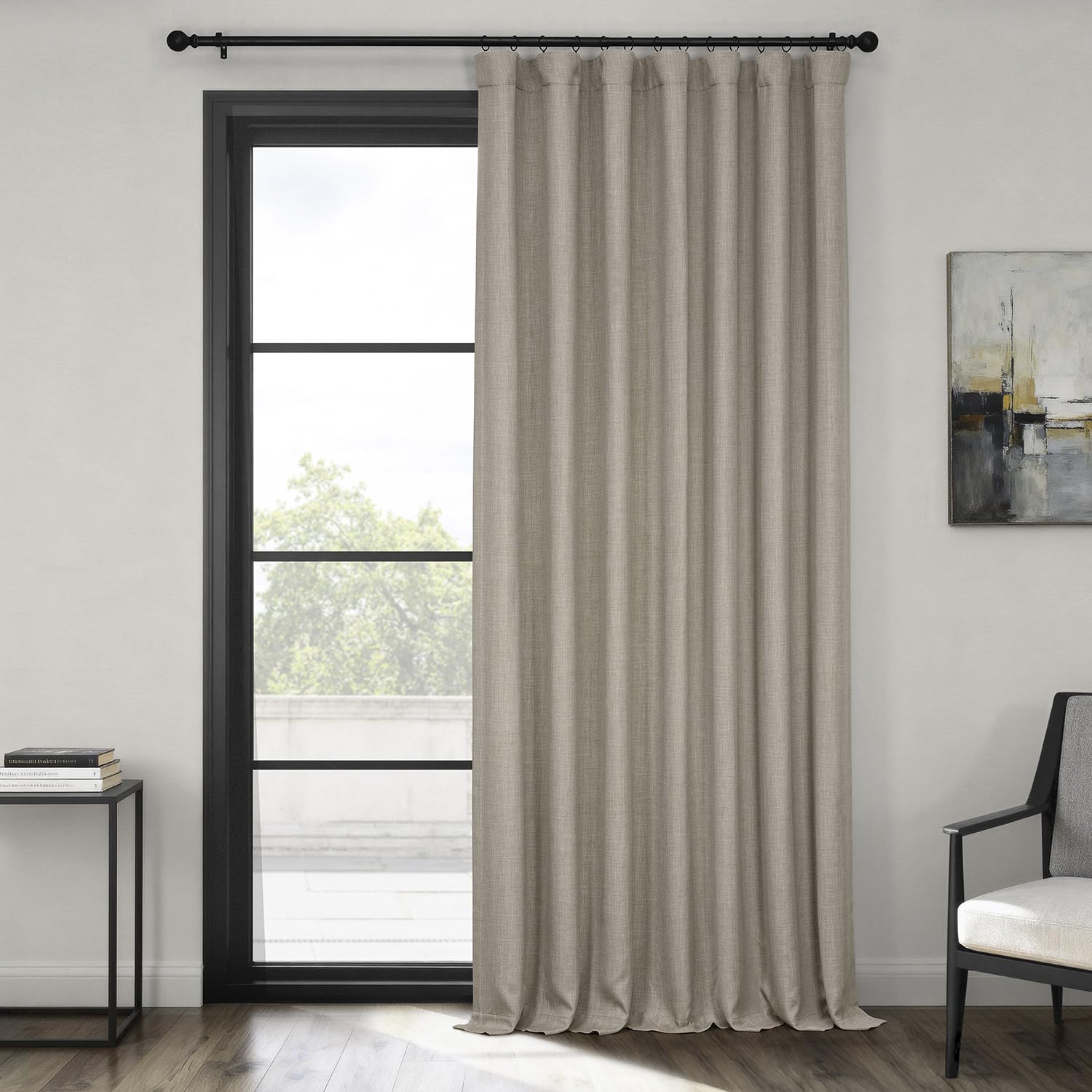 HPD Half Price Drapes - Faux Linen Curtains for Living Room (1 Panel) - 100W X 120L - Extra Wide Textured Room Darkening Curtains for Bedroom 120 Inches Long - Drapes for Home Decor, Oatmeal Image