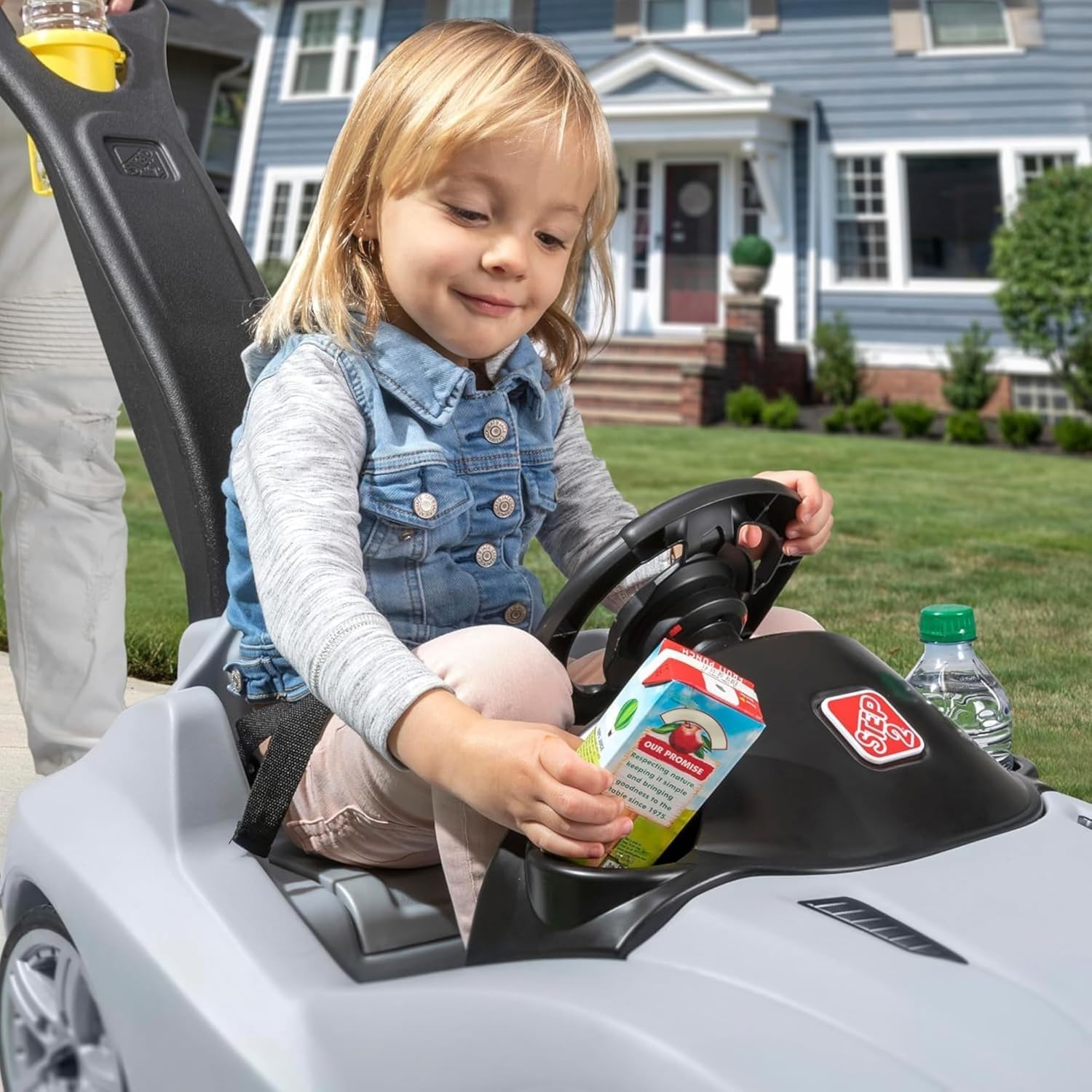 Step2 Whisper Ride Cruiser Kids Push Car, Ride On Toy, Stroller Substitute, Includes Seat Belt & Horn, Made of Durable Plastic, Max Weight 50 lbs., For Toddlers 1.5-4 Years Old, Gray