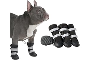 Spark Paws Dog Shoes, Waterproof Dog Boots for Medium to Large Dogs, Non Slip, Breathable Dog Booties and Paw Protectors - 4PCS Doggie Hiking Boots with Reflective Straps - Black, Size 1