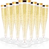 RAIHOMKIT 50 Pack Plastic Champagne Flutes Disposable, Gold Rim Champagne Glasses, 4.5 Oz Clear Disposable Champagnes Flute, Mimosa Glasses Plastic Toasting Glass for Wedding Party Supplies