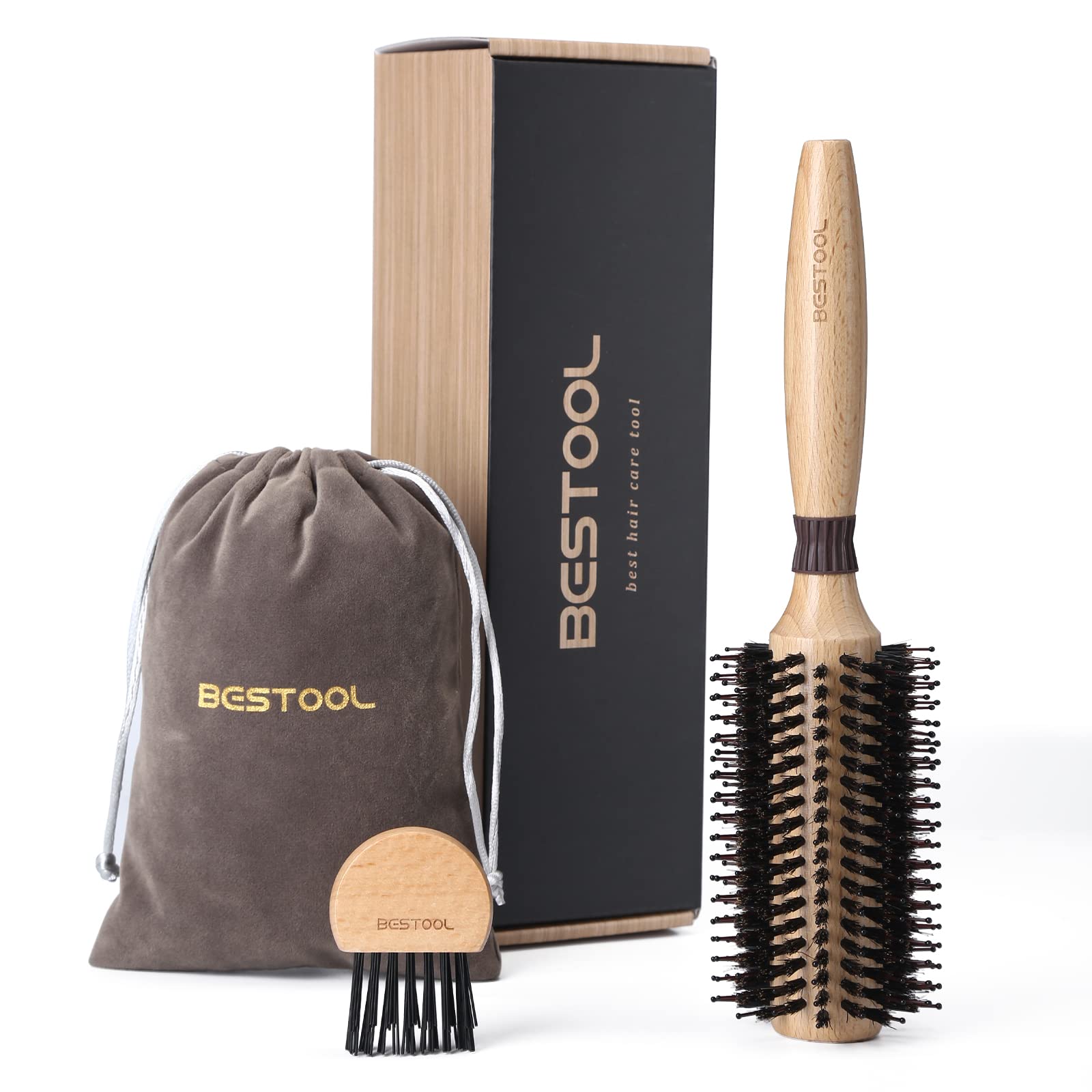 BESTOOL Round Brush for Blow-Drying, Boar Bristles with Nylon Pins, Professional Styling Brush for Women and Men, Straightening, Curling, Improving Hair Texture (Barrel 28mm)