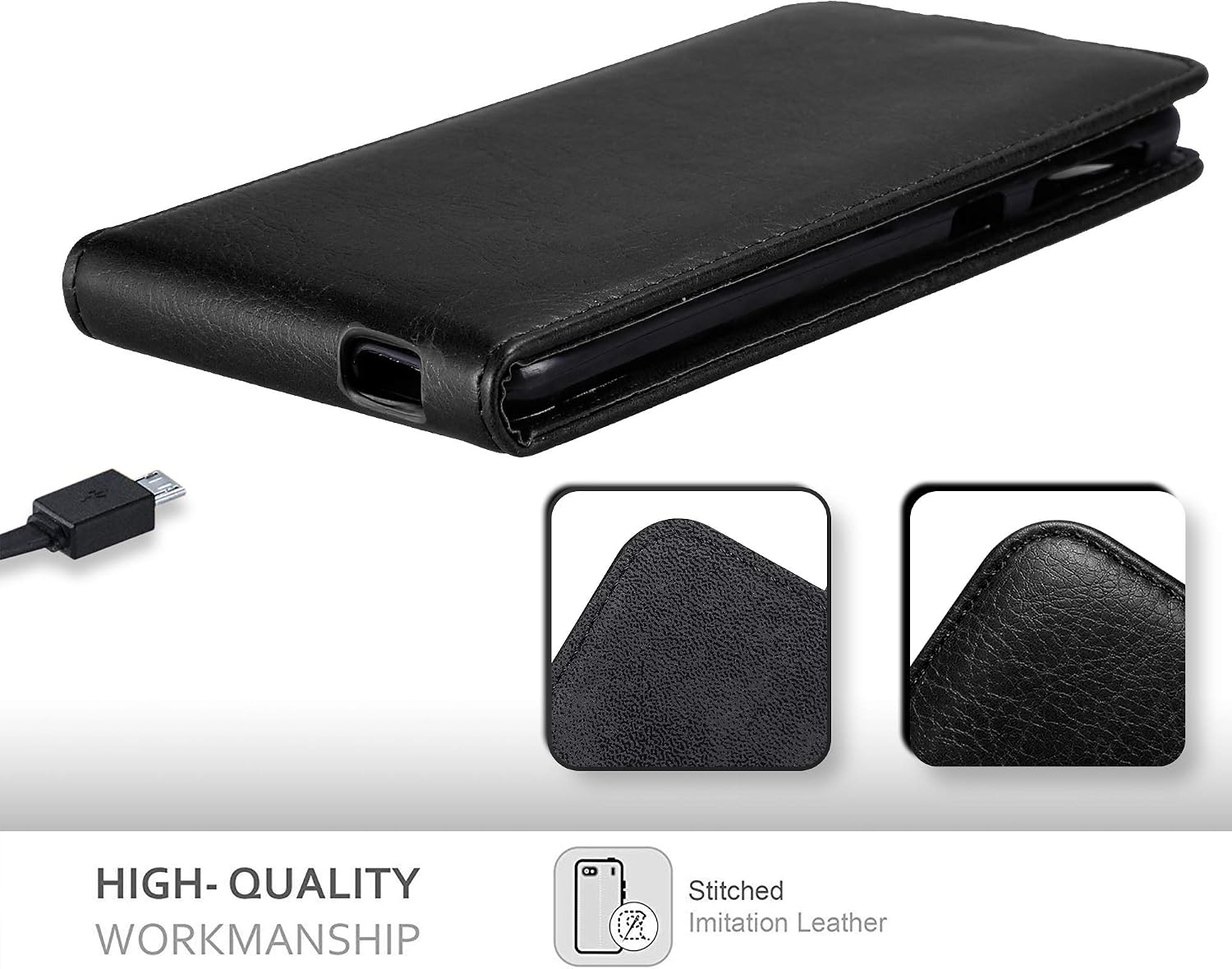 Cadorabo Case works with HTC DESIRE 820 in NIGHT BLACK - Flip Style Case with Magnetic Closure - Wallet Etui Cover Pouch PU Leather Flip - Image 3