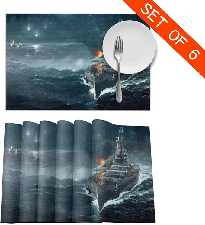 Battleship Ocean Placemats, Table Mats 12"x18" Set of 6
