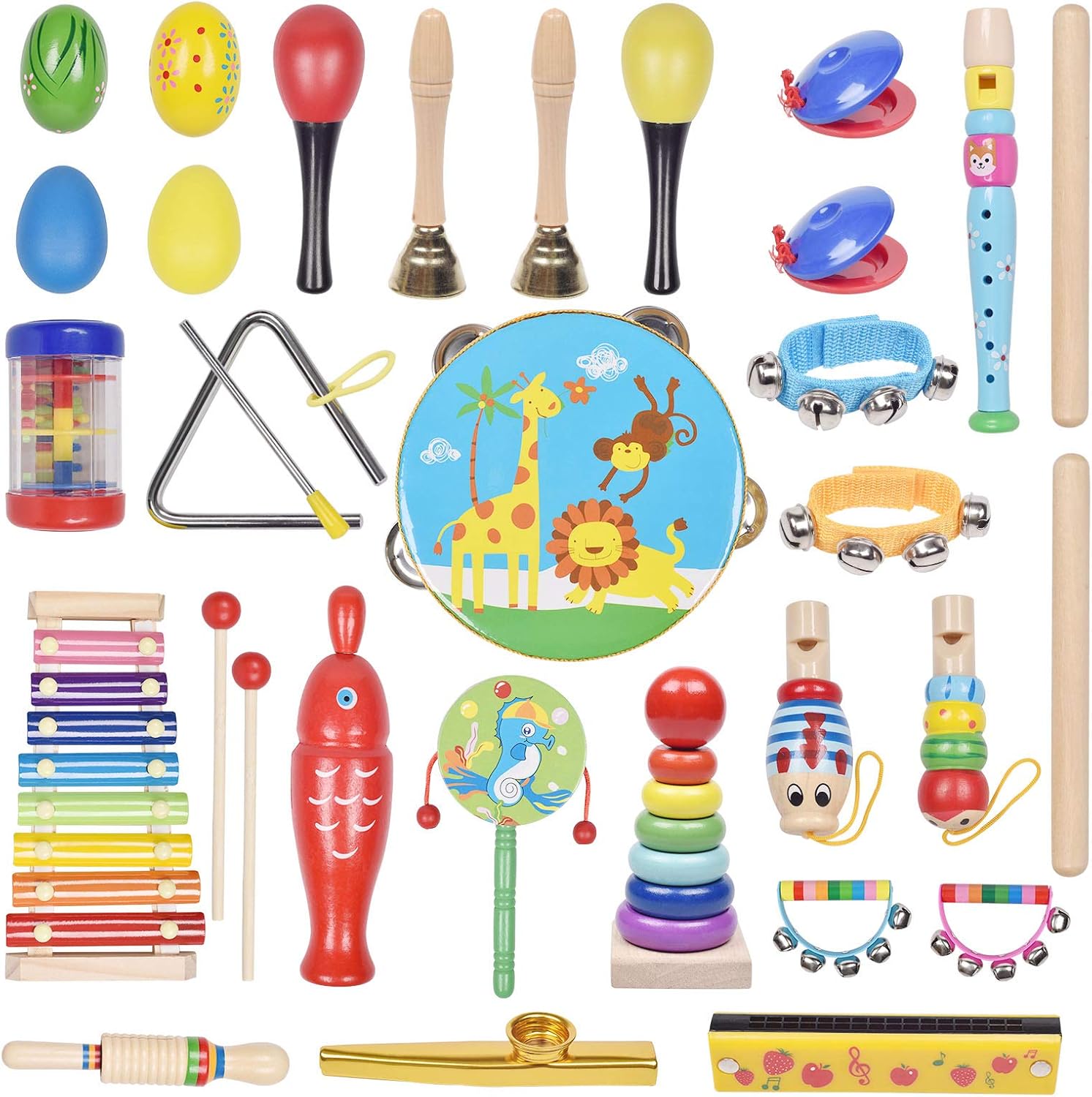 Musical Instrument Toys Set for Kids, 35-PCS Musical Toys for Toddlers Preschool Educational, with Storage Bag for Children, Tambourine, Music Bell & More: Toys & Games