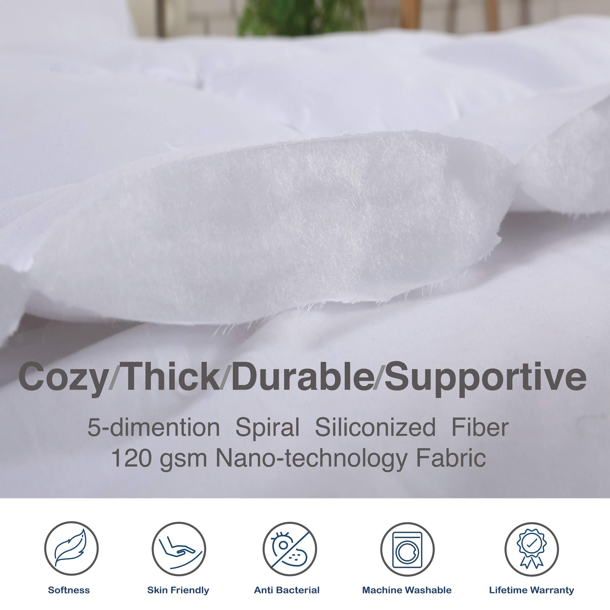 Sleep Zone Quilted Mattress Pad Cover Queen Cooling Fluffy Topper Upto 21 inch Pocket,White,Queen