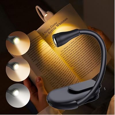 AMFUN Reading Light LED Book Lamp 360° Flexible Clip USB-C Rechargeable 3 Color