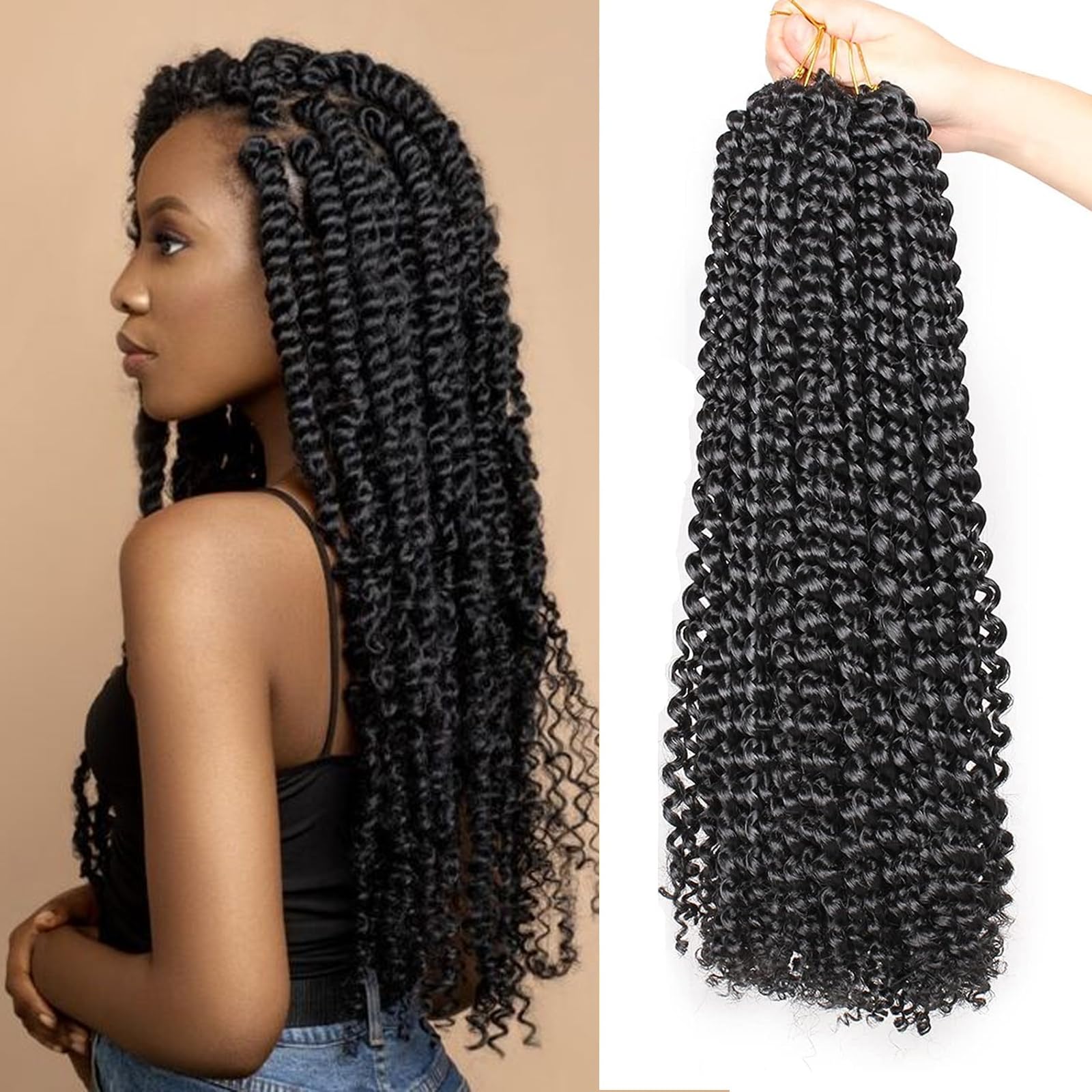 Xtrend 7 Packs 18 inch Black Passion twist crochet hair Water Wave Long Bohemian Crochet Braids Hair for Distressed Butterfly Locs Hair Synthetic Natural Hair Extensions 18strands/pack 1B# — image 1
