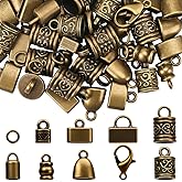 SUNNYCLUE 1 Box 230pcs Cord End Caps Kit Kumihimo Ends Alloy Metal Tibetan Style Antique Bronze Tassel Glue in Crimp Leather End Caps for Jewelry Making Kit Bracelet Kumihimo Supplies Gifts Craftings