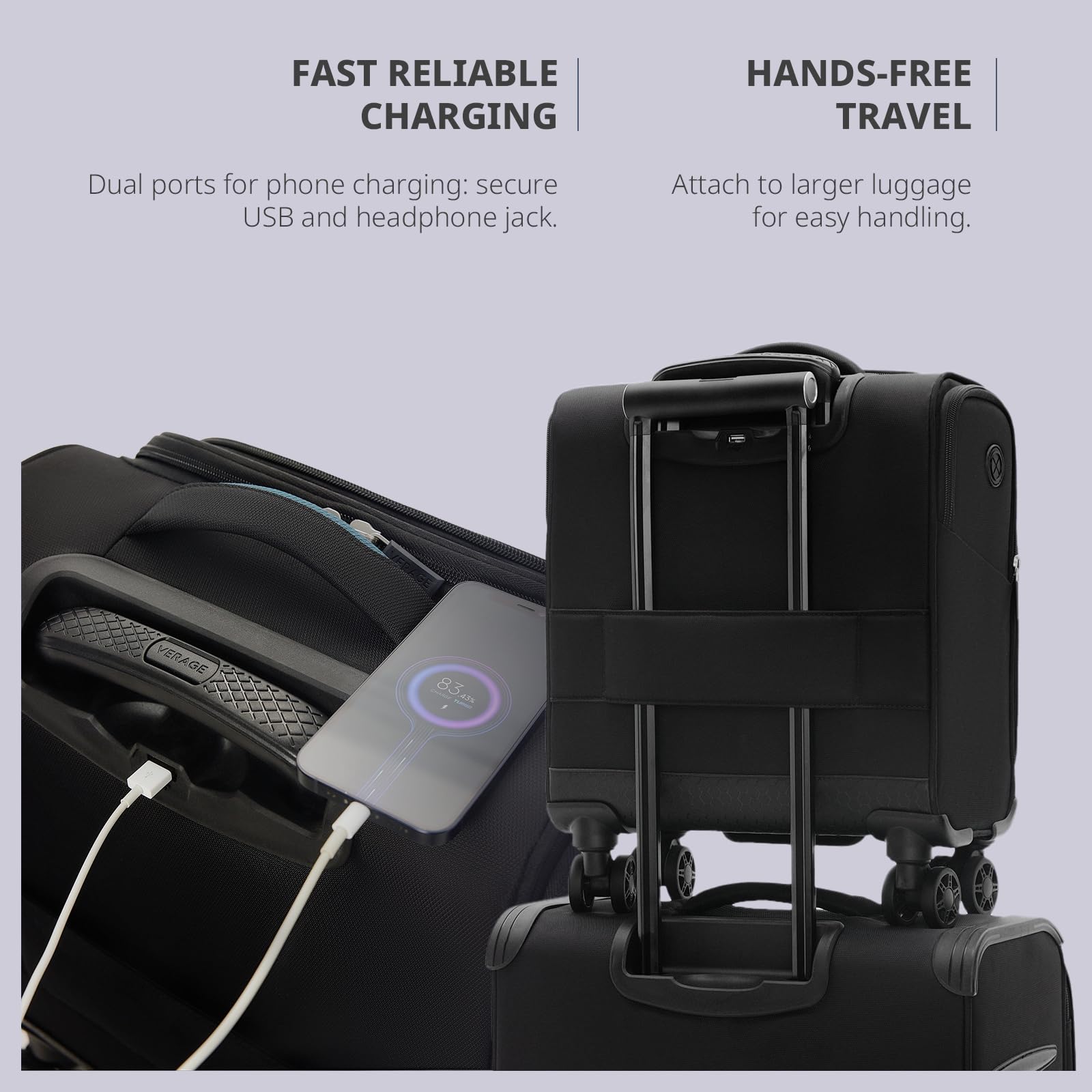 Verage Carry On Underseat Luggage with Wheels & USB Port, Wheeled Spinner Bag Carry-on Luggages for Airlines, Lightweight Suitcase Men Women, Pilots and Crew