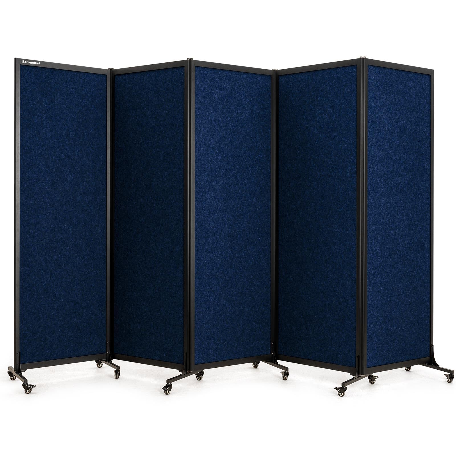 Photo 1 of [Missing assembly wheels] Upgrade Version Room Partition and Divider, Freestanding Rolling Dividers with Wheels,Office Privacy Screen Divider Wall,Classroom Felt Dividers,10'6"L* 6'7"H,5 Panel,Blue