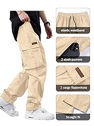 PLEPAN Men's Casual Cargo Pants Drawstring Hiking