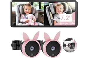 Babyvue Baby Car Camera for 2 Kids - 7.2" Large HD Display Dual Channel Baby Monitor, Clear 1080P IR Night Vision Car Seat Ca