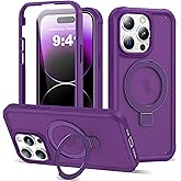 UTPPVX Compatible with iPhone 14 Pro Max Case with Magnetic Ring Stand [Compatible with Mag-Safe] [Built-in Screen Protector] Military-Grade Drop Protection Matte Translucent Phone Case, Dark Purple