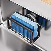 TAILI Sponge Holder for Kitchen Sink with Strong Suction Cup, Removable Sponge Holder, Rustproof Aluminum Sink Caddy for Sponges, Dish Brush - Black