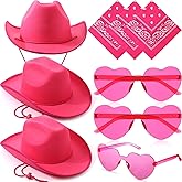 Geyoga 9 Pcs Adult Cowboy Hat with Paisley Bandanas and Heart Shape Sunglasses for Western Cowgirl Party Costume