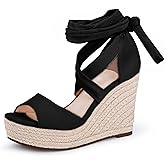 Womens Espadrilles Wedges Sandals Heels Open Toe Tie Lace Up Platform Ankle Strap Summer Dress Shoes
