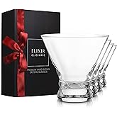 ELIXIR GLASSWARE Stemless Martini Glasses Set of 4-9 oz - Hand Blown Crystal Martini Glasses - Elegant Cocktail Glasses, Martini Glass Set of 4, Crystal Glasses, Housewarming Gifts for Women and Men