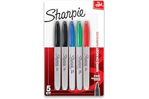 Sharpie Permanent Markers, Fine Point, Assorted Colours, 5 Count