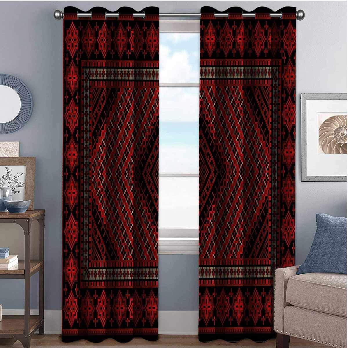 Annery Burgundy Room darkened insulation grommet curtain Floral Geometrical Motifs living room