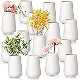 Tioncy 15 Pack White Ceramic Bud Vases Bulk Valentine's Day Decoration 3.9 Inch Boho Small Flower Ceramic Vases for Centerpieces for Dry Flowers Pampas Grass Home Wedding Table Decor(Stylish)