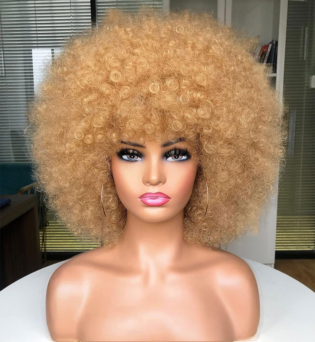 CoCrowns Afro Wigs for Black Women Short Curly Afro Wig Natural Looking Synthetic Full Wigs for Party Cosplay (Blonde)