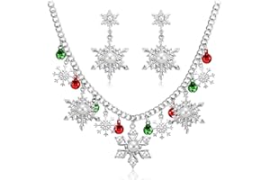 NLCAC Christmas Necklace Colorful Sparkly Rhinestone Pearl Snowflake Charm Collar Necklace Earrings Set Novelty Santa Jewelry for Women