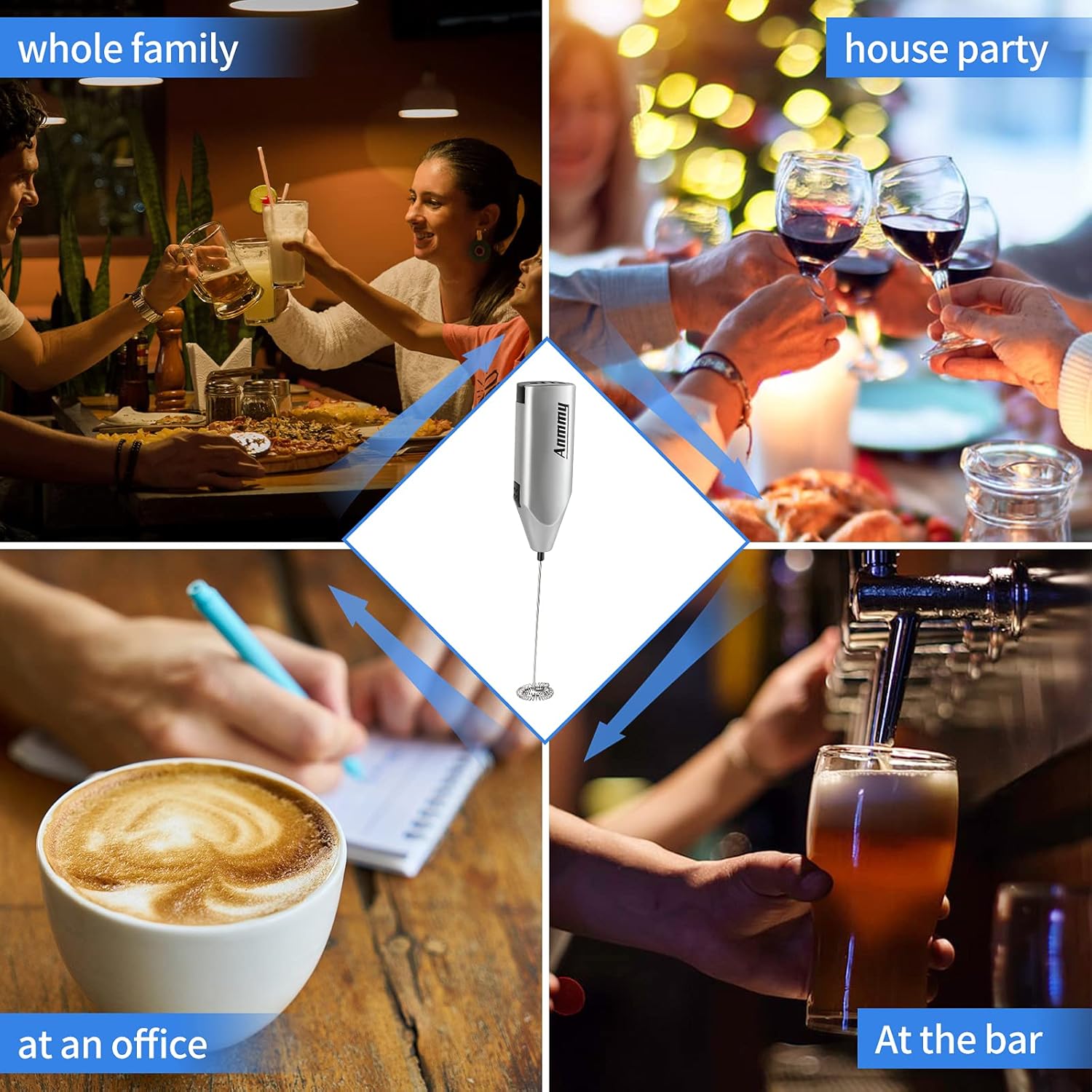 Anmmy Milk Frother quiet Hand held Frother Whisk, high powered Mini Blender For Coffee, Latte, Mocha, Matcha, Cappuccino, Hot Chocolate, Smoothie And Much More, electric foam maker mixer blender: Kitchen & Dining