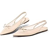 Coutgo Womens Slingback Flats Bow Closed Pointed Toe Mesh Ballet Flats Low Heel Sandals Dress Shoes