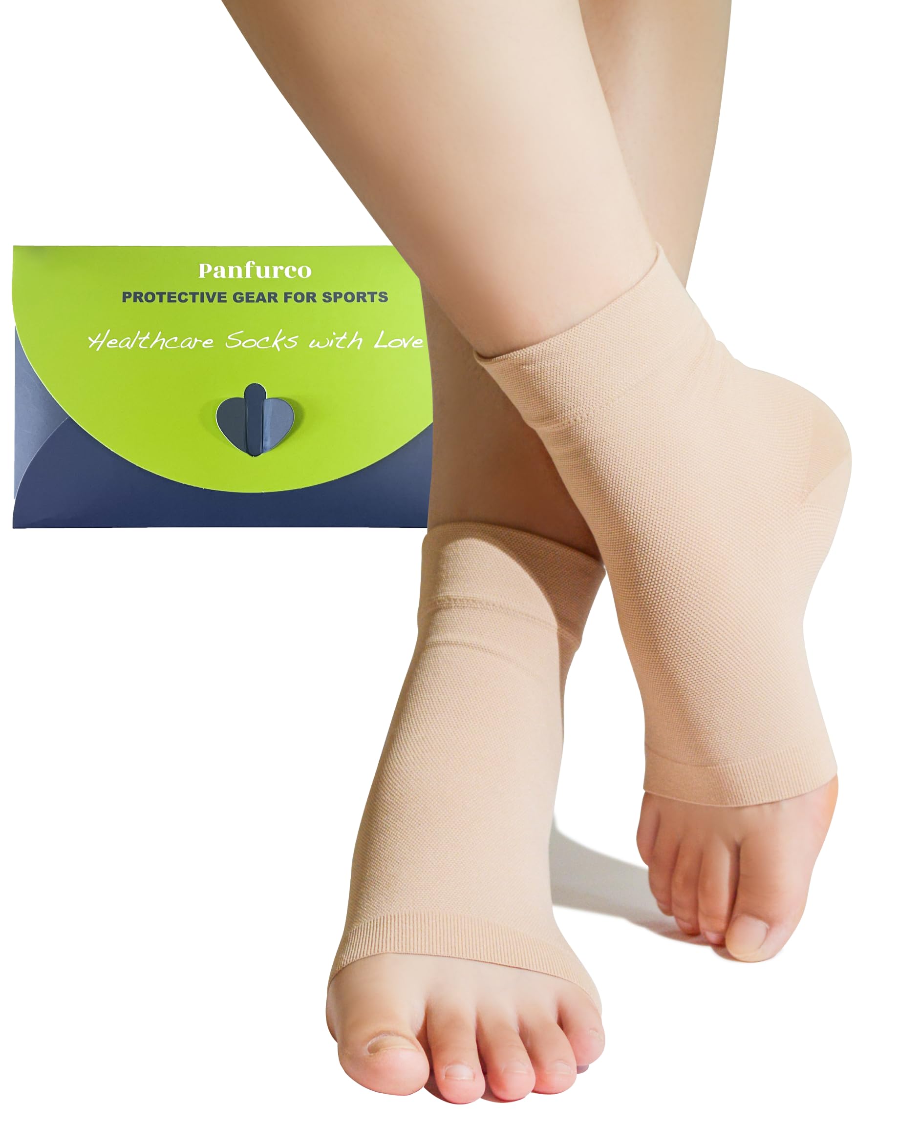 Panfurco Compression Ankle Support Sleeves Relieve Ankle Pain,— Lightweight, Breathable, Ideal for Plantar Fasciitis, Neuropathy functional Socks - Women & Men (M, Beige)