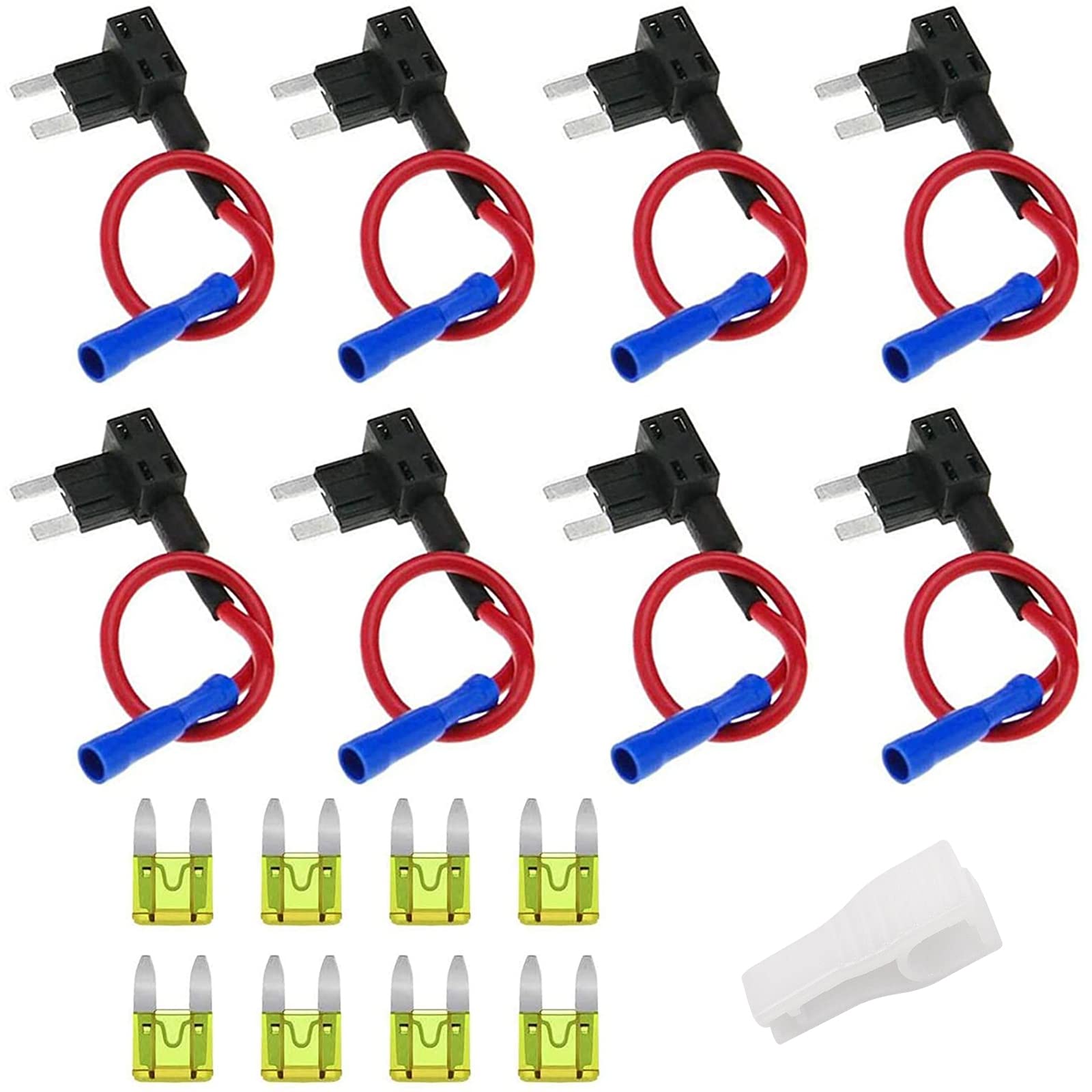Bolatus 8 Set Circuit Fuse Tap, Small Add-A-Circuit Piggy Back ACS Car Universal Ato Atc Holder Box 12V 24V With 20A Blade Wire and Puller