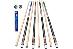 Wakefa Pool Sticks Set of 4-58 Inch Maple Wood Pool Sticks, Pool Cue Stick Include 4pcs 18~21 oz Billiard Cue Sticks and 2pcs Pool Chalk, Pool Table Sticks Suitable for Bars, Club, Pool Table