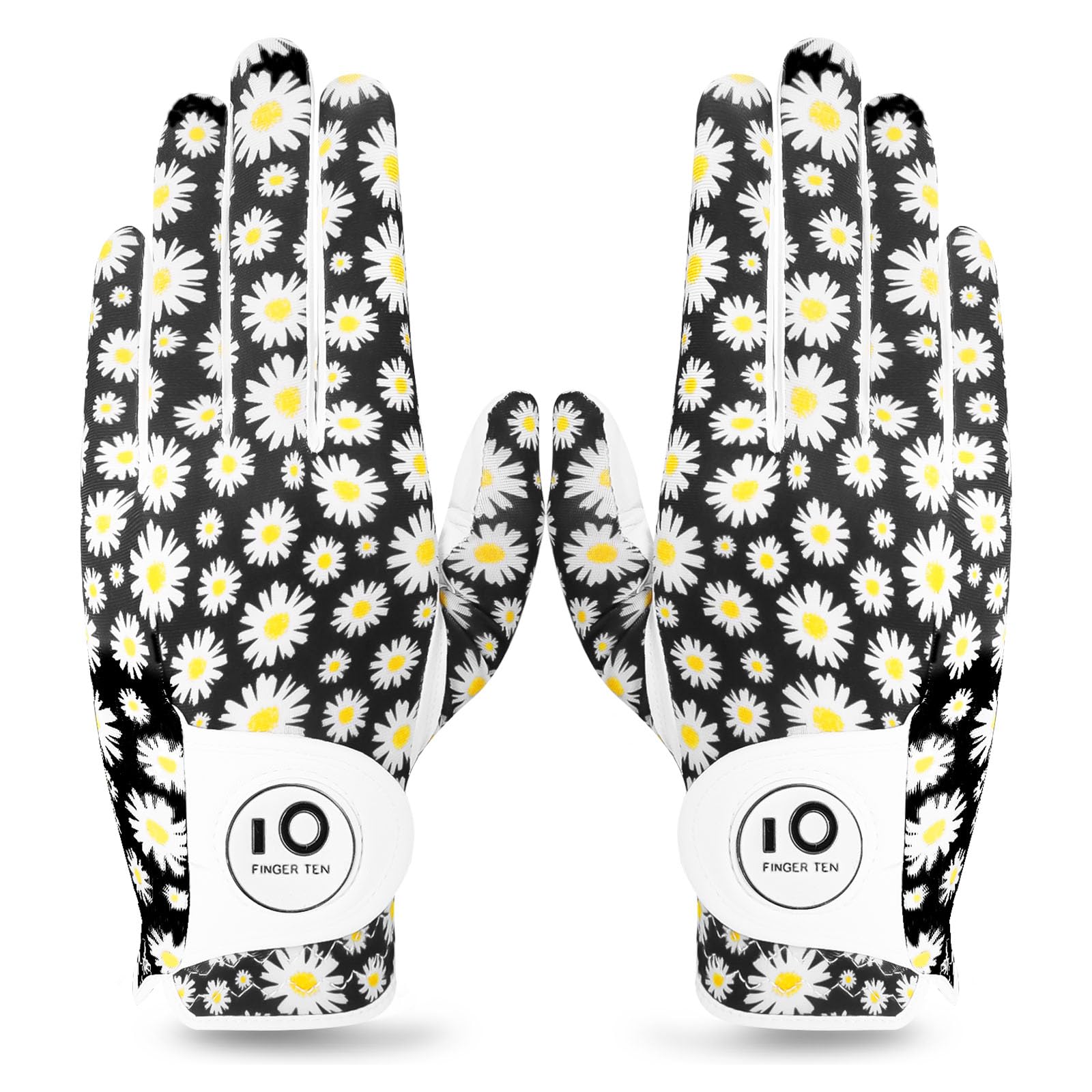 FINGER TEN Golf Gloves Ladies Pair for Left and Right Hand Leather,Golf Gloves for Women Weathersof Comfortable (Grey, Large)
