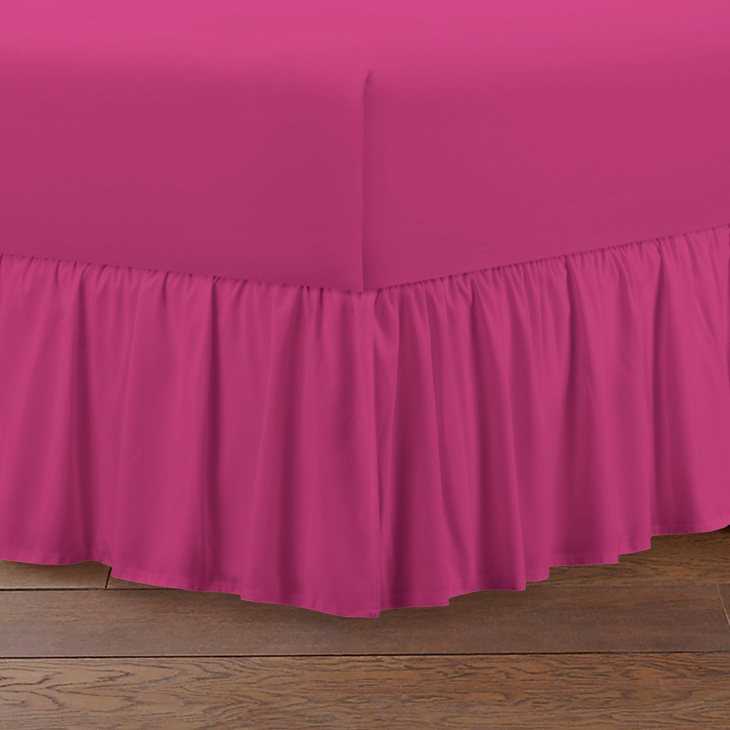 Frill Valance Sheet Easy Care Poly cotton Plain Dyed Bedding UK Bed Size (Fuchsia SUPER KING) (180 X 200 +26 CM)