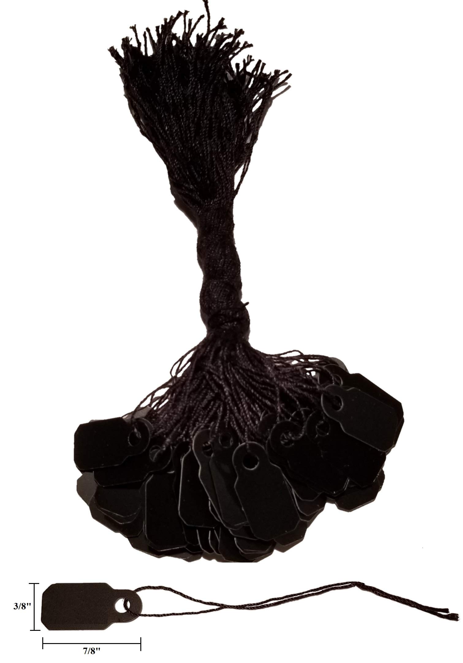 100 Pcs Black Plastic String Tags, Price Tags, Elegant Jewelry String Tags Perfect for Gifts or Business 7/8" x 3/8" (10mm x 22mm)
