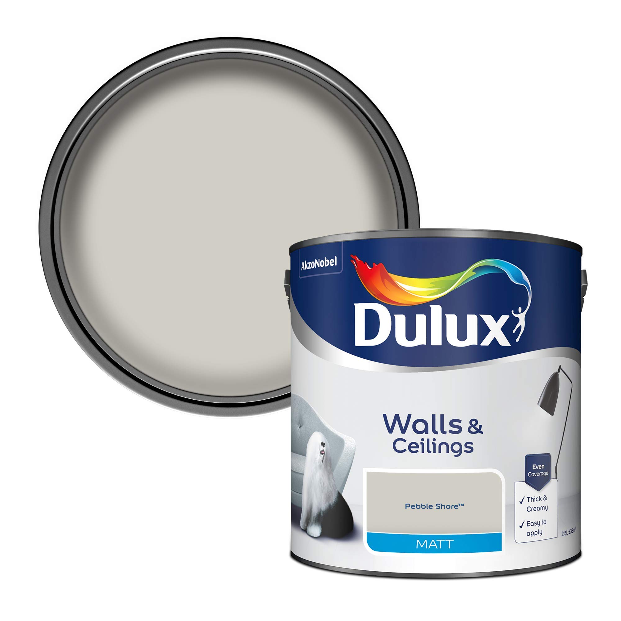 Dulux Matt Emulsion Paint For Walls And Ceilings - Pebble Shore 2.5 Litres