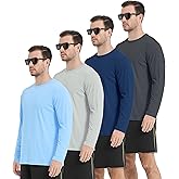 Kinglaman 4 Pack Men's UPF 50+ Rash Guard Swim Fishing Sun Shirts, Long Sleeve SPF UV Sun Protection Shirts for Men