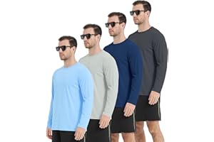 Kinglaman 4/6 Pack Men's Long Sleeves Dry Fit Shirts, UPF 50+ Rash Guard Swim SPF Fishing UV Sun Protection Shirts