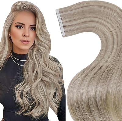 LaaVoo Tape in Extensions Echthaar 45cm Blond Extensions Tape Echthaar Ashblond Hellblond Remy Haarverlängerung Echthaar Tape Extensions Echthaar Glatt #P18/613 20pcs 50g