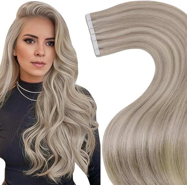 LaaVoo Tape in Extensions Echthaar 45cm Blond Extensions Tape Echthaar Ashblond Hellblond Remy Haarverlängerung Echthaar Tape Extensions Echthaar Glatt #P18/613 20pcs 50g